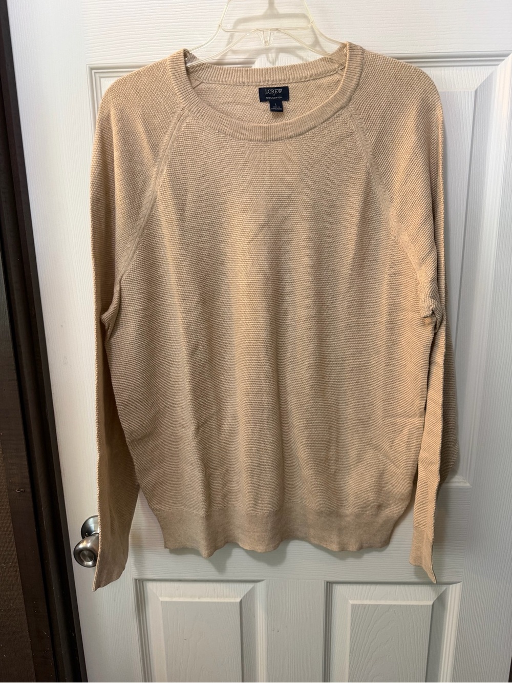 NWT J. Crew Men’s Crewneck Beige Cotton Subtle Waffle Knit Sweater Sz L